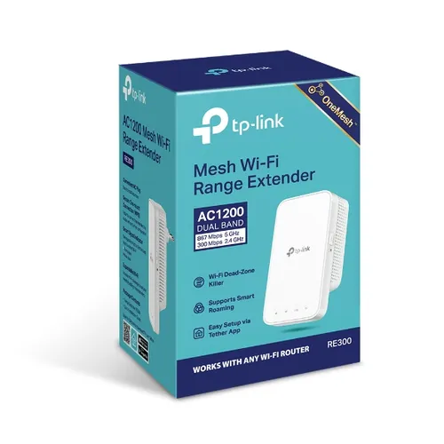 TP-Link RE300 Wi-Fi Genişletici, Mesh, AC1200, Iki Bant Standardy sieci bezprzewodowejIEEE 802.11ac