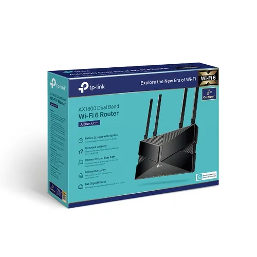 TP-Link Archer AX23 | Roteador WiFi | WiFi6, AX1800, Dual Band, 5x RJ45 1000Mb/s Ilość portów WAN1x 10/100/1000BaseTX (RJ45)