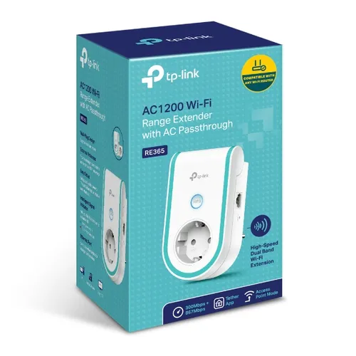 TP-Link RE365 | Wi-Fi Range Extender | with power socket, AC1200, 1x RJ45 100Mb/s Maksymalna prędkość transmisji bezprzewodowej1200 Mb/s