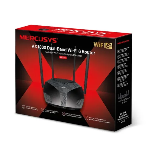 Mercusys MR70X | Router WiFi | AX1800 Dual Band, 4x RJ45 1000Mb/s Ilość portów WAN1x 10/100/1000BaseTX (RJ45)