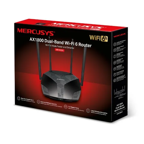 Mercusys MR1800X | WiFi Router | AX1800 Dual Band, 4x RJ45 1000Mb/s Ilość portów WAN1x 10/100/1000BaseTX (RJ45)