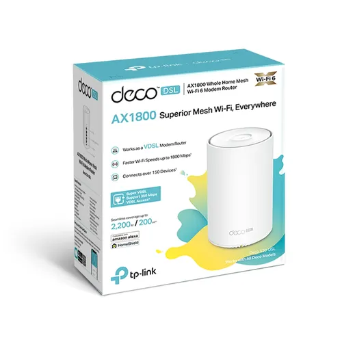 TP-Link Deco X20-DSL | Roteador Wi-Fi | AX1800, Dual Band, OFDMA, MU-MIMO, 4x RJ45 1000Mb/s 2
