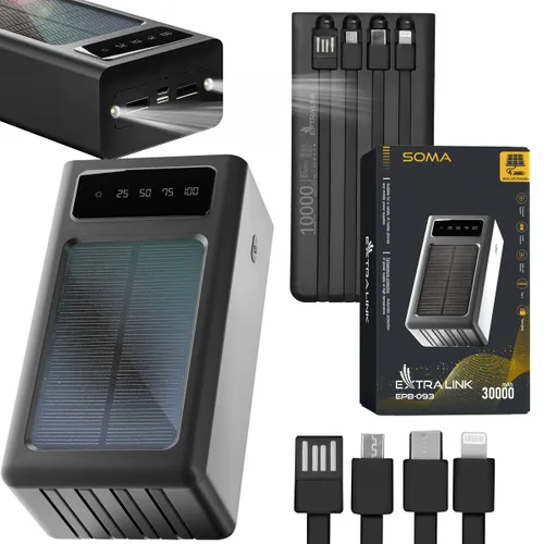 Extralink EPB-093 30000mAh Preto | Powerbank | Solar Power bank, USB-C Całkowita moc wyjściowa10