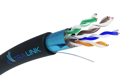 Extralink CAT5E FTP (F/UTP) Outdoor Gel-gefüllt | Twisted Pair Netzwerkkabel | 100M Kabel do montażuNa zewnątrz budynków