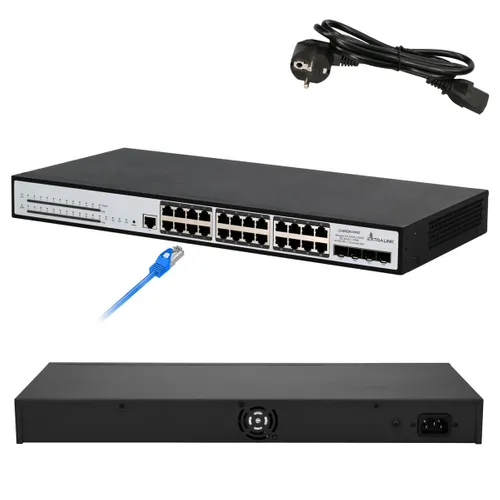 Extralink Chiron Pro | Switch PoE | 24x RJ45 1000Mb/s PoE, 4x SFP+, L3, zarządzalny, 370W Ilość portów LAN24x [10/100/1000M (RJ45)]
