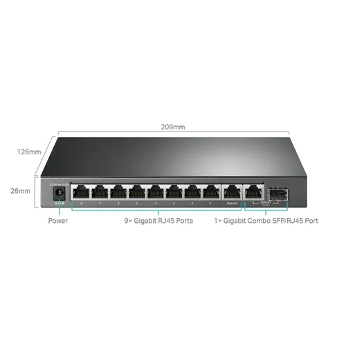 TP-Link TL-SG1210MPE Anahtar, 9x RJ45 1000Mb/s, 8x PoE+, 1x RJ45/SFP Kombinasyon Ilość portów LAN1x [1G Combo (RJ45/SFP)]