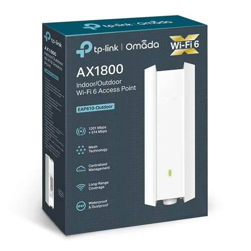 TP-Link EAP610-Outdoor | Access Point | MU-MIMO, AX1800, Dualband, 1x RJ45 1000Mb/s, IP67 Standard sieci LANGigabit Ethernet 10/100/1000 Mb/s