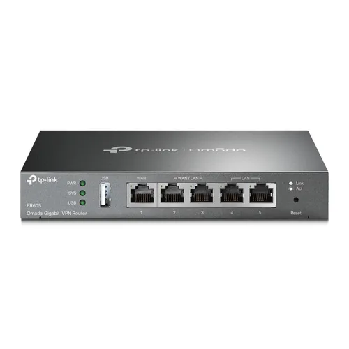 TP-Link ER605 (TL-R605) | Router | VPN Omada, 5x RJ45 1000Mb/s, 1x USB Ilość portów LAN4x [10/100/1000M (RJ45)]
