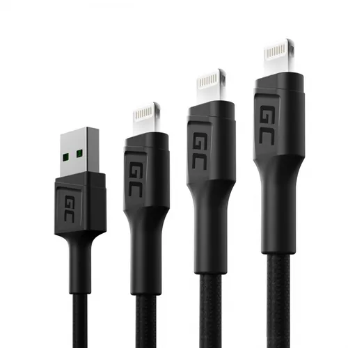 Green Cell KABGCSET04 | Set of 3x USB - Lightning cable | USB - Lightning 30cm, 120cm, 200cm for iPhone, iPad, iPod, white LED, fast charging Długość kabla2