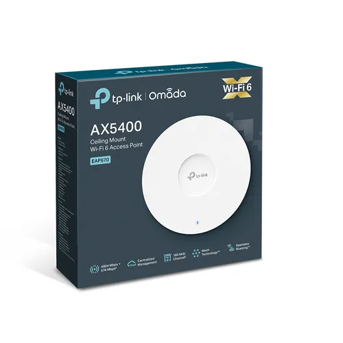 TP-Link EAP670 | Punto di accesso | MU-MIMO, AX5400, Dual Band, 1x RJ45 2.5Gb/s Standard sieci LANGigabit Ethernet 10/100/1000 Mb/s