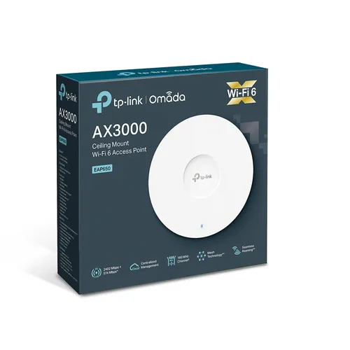 TP-Link EAP650 | Přístupový bod | MU-MIMO, AX3000, Dual Band, 1x RJ45 1000Mb/s PoE Standardy sieci bezprzewodowejIEEE 802.11ac