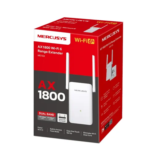 Mercusys ME70X | Extensor de alcance WiFi | WiFi6, AX1800 Dual Band, 1x RJ45 1000Mb/s 2