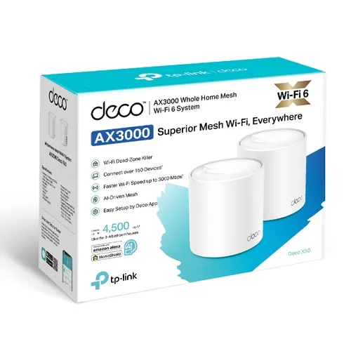 TP-Link Deco X50 2-Pack | Router WiFi | Mesh, AX3000, Dual Band, OFDMA, MU-MIMO, 3x RJ45 1000Mb/s Certyfikat środowiskowy (zrównoważonego rozwoju)CE, RoHS