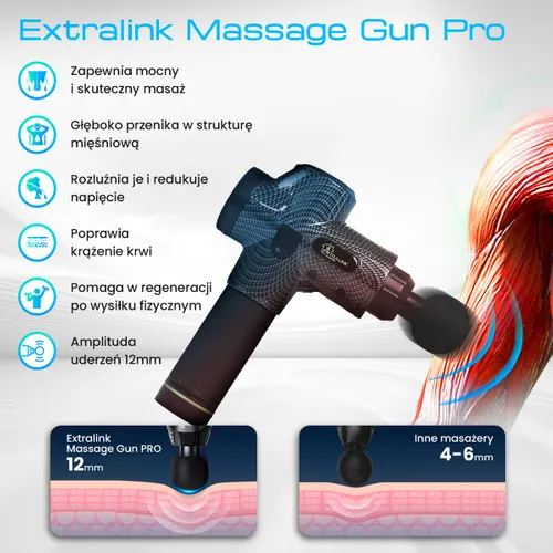 Extralink Massage Gun Pro | Pistola per massaggio | 3800 RPM, 6 punte intercambiabili Ilość na paczkę1