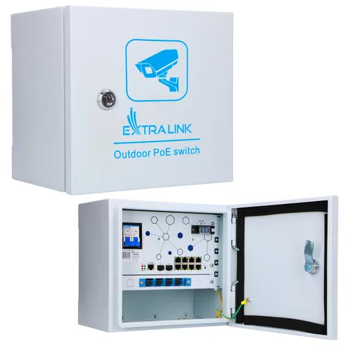 Extralink Minos | Outdoor-PoE-Switch | 8x RJ45 1000Mbps PoE, 2x SFP, 200W, L2, aktive Kühlung Aktywne wyszukiwanie połączeniaTak
