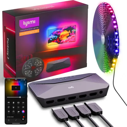 Lytmi Fantasy 3 TV Backlight Kit HDMI 2.1 | Striscia di retroilluminazione a LED + Neo Box | per TV 85-90 pollici, Sync Box Długość taśmy świetlnej6,1