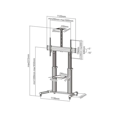 Techly | Mobil TV Sehpası | TV, LED, LCD, PDP, 60-100 inç, 100kg, Ayarlanabilir Kolor blatuSrebrny