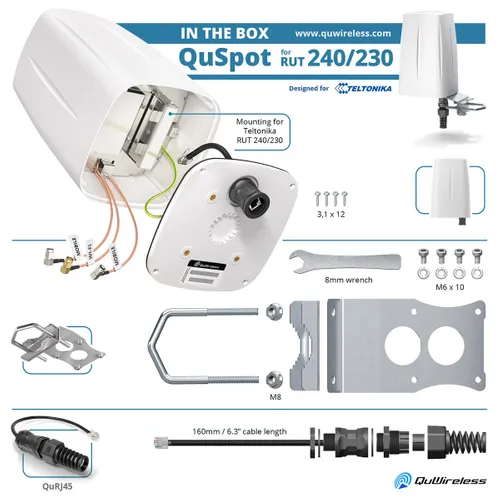 QuWireless QuSpot A240S | LTE + Wi-Fi Antenna | for Teltonika RUT241/RUT240/200/230 Kod zharmonizowanego systemu (HS)85177100