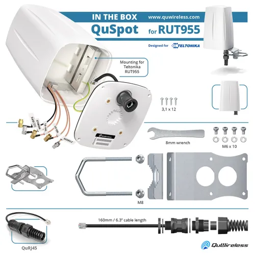 QuWireless QuSpot A955S | LTE + Wi-Fi + GPS anténa | pro Teltonika RUT956/RUT955 Kolor produktuBiały