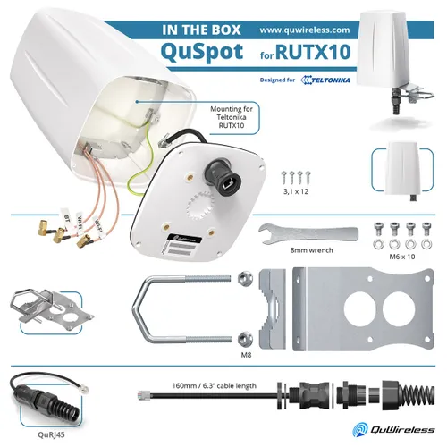 QuWireless QuSpot AX10S | Wi-Fi + Bluetooth Antenna | for Teltonika RUTX10 Kolor produktuBiały
