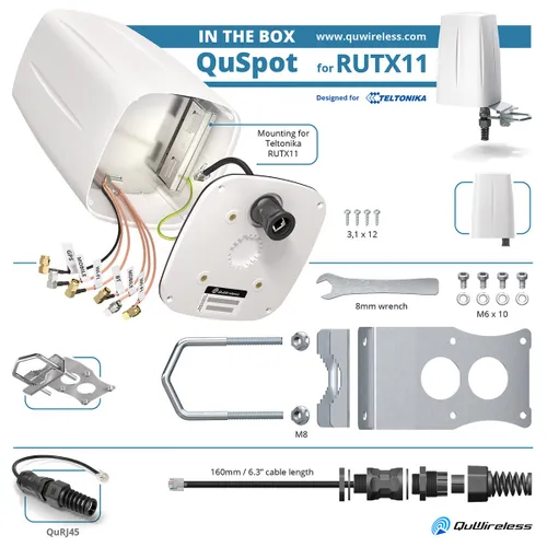 QuWireless QuSpot AX11S | LTE + Wi-Fi + GPS + Bluetooth Antena | para Teltonika RUTX11 Kod zharmonizowanego systemu (HS)85177100