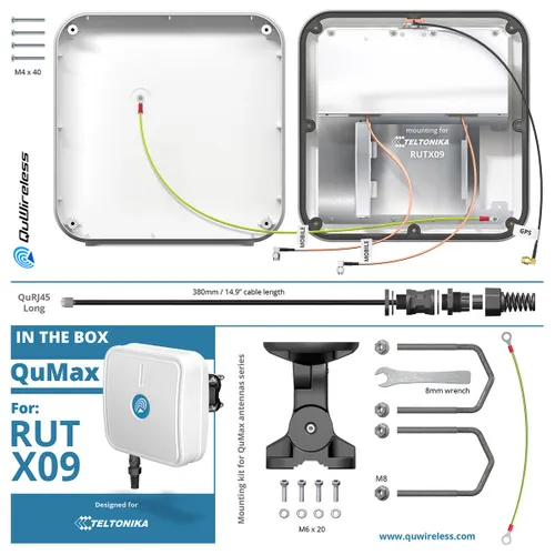 QuWireless QuMax AX09M | Antena LTE + GPS | para Teltonika RUTX09 Materiał obudowyKopolimer akrylonitrylo-butadieno-styrenowy (ABS), Aluminium