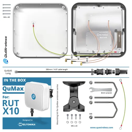 QuWireless QuMax AX10M | Wi-Fi + Bluetooth anténa | pro Teltonika RUTX10 V2 Materiał obudowyKopolimer akrylonitrylo-butadieno-styrenowy (ABS), Aluminium
