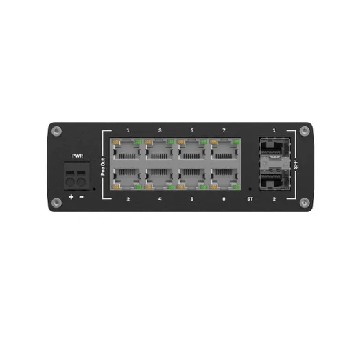 Teltonika TSW202 | Interruptor | 8x RJ45 1000Mb/s, 2x SFP, 2-pin DC. L2, gerenciado Całkowita Power over Ethernet (PoE) budżetu240