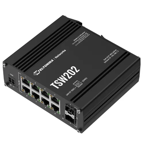Teltonika TSW202 | Switch | 8x RJ45 1000Mb/s, 2x SFP, 2-pin DC. L2, zarządzalny Aktywne wyszukiwanie połączeniaTak