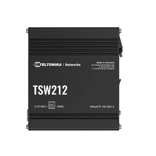 Teltonika TSW212 | Switch | 8x RJ45 1000Mb/s, 2x SFP, 2-pin DC. L2, zarządzalny Funkcje DHCPDHCP client, DHCP server
