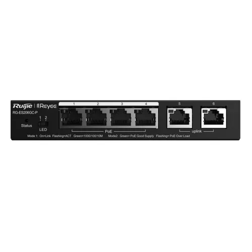 Ruijie Reyee RG-ES206GC-P | Switch | 6x RJ45 1000Mb/s, 4x PoE+, 2x Uplink, 54W, cloud management 2