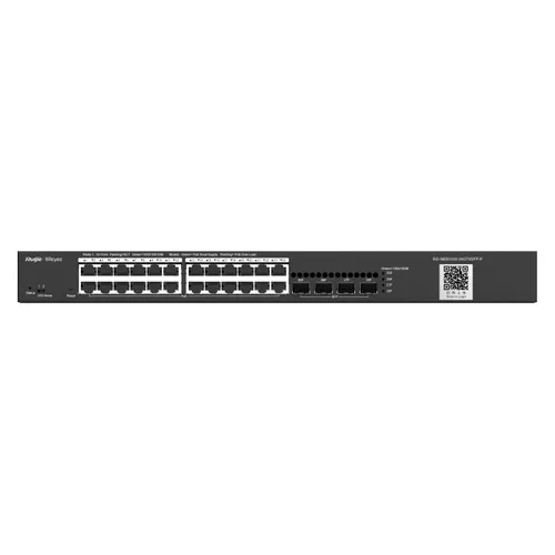 Ruijie Reyee RG-NBS3100-24GT4SFP-P | Switch | 28x RJ45 1000Mb/s, 24x PoE+, 2x SFP, 370W, zarządzanie w chmurze, Layer 2 Typ przełącznikaZarządzany