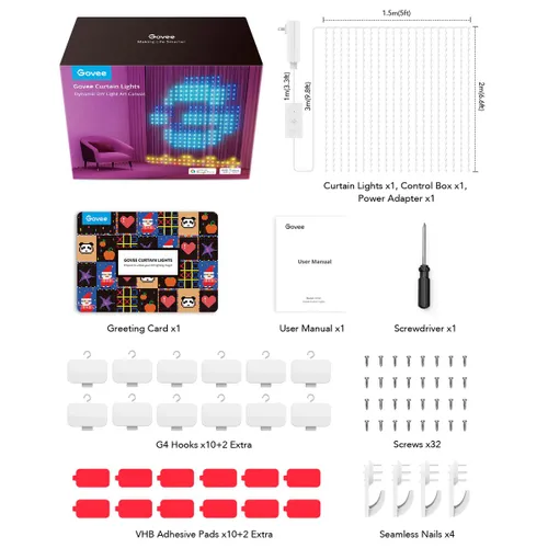 Govee H70B1 Curtain Light | Curtain LED Light | Wi-Fi, Bluetooth, RGBIC, IP65 1