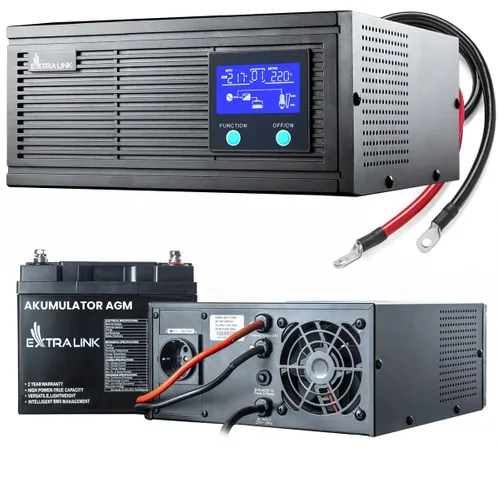 Extralink Piorun 1000VA/800W Inverter + Extralink AGM 12V 40Ah Battery Set | UPS | Pure sine wave, 12VDC battery voltage + maintenance free 0
