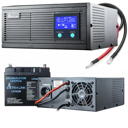 Extralink Piorun 1000VA/800W Inverter + Extralink LiFePO4 12.8V 40Ah Battery Set | UPS | Pure sine wave, 12.8VDC battery voltage + maintenance free 0