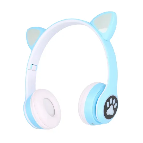 Auriculares Inalámbricos Extralink Kids con Orejas de Gato Azules, Para Ninos, Bluetooth 5.0, Iluminación RGB KolorNiebieski