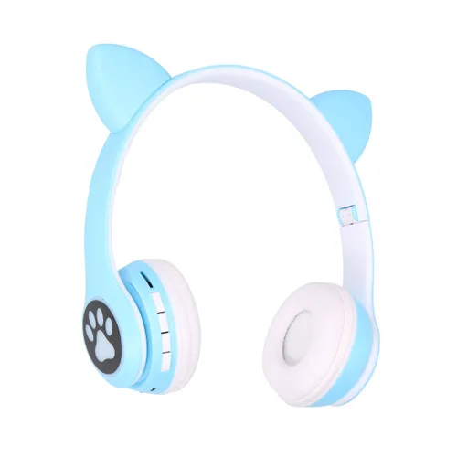 Auriculares Inalámbricos Extralink Kids con Orejas de Gato Azules, Para Ninos, Bluetooth 5.0, Iluminación RGB 1
