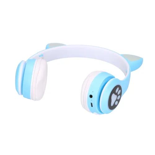 Auriculares Inalámbricos Extralink Kids con Orejas de Gato Azules, Para Ninos, Bluetooth 5.0, Iluminación RGB 3