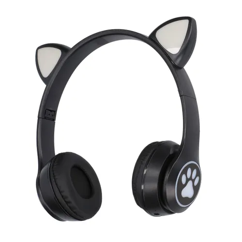 Auriculares Inalámbricos Extralink Kids con Orejas de Gato, Negros, Bluetooth 5.0, Iluminación RGB, para Ninos KolorCzarny