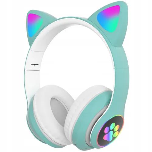 Bezdrátové sluchátka Extralink Kids s kočičími ušima Zelené, Bluetooth 5.0, RGB osvětlení pro děti KolorZielony