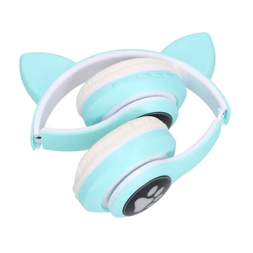 Bezdrátové sluchátka Extralink Kids s kočičími ušima Zelené, Bluetooth 5.0, RGB osvětlení pro děti 1