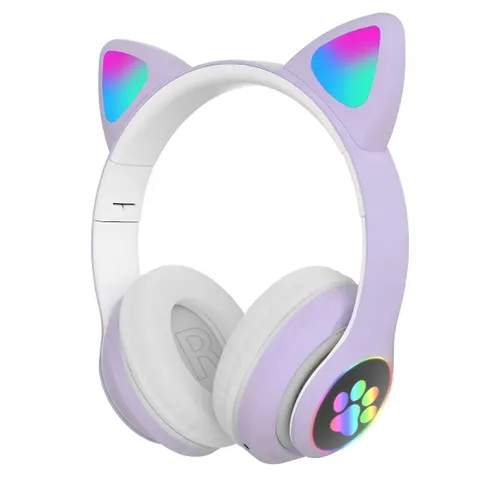 Extralink Kids Cat-Ear Wireless Headphones Purple | Wireless Headphones | Bluetooth 5.0, RGB Lighting KolorFioletowy