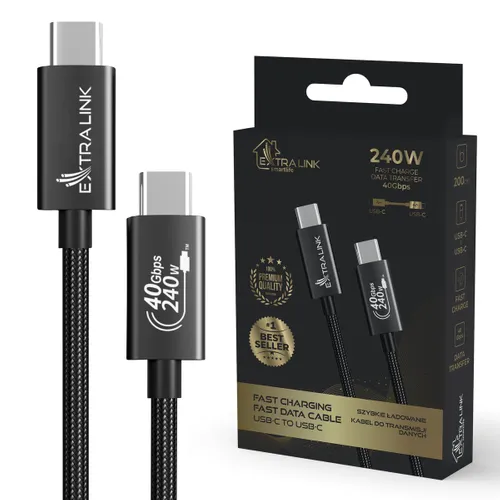 Extralink Smart Life USB Type-C to Type-C Cable Braided Black | USB-C Cable | 240W, 40Gbps, 200cm 0