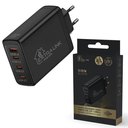 Extralink Smart Life Fast Charger 100W GaN | Charger | 3x USB-C, USB-A, CHARESL01 0