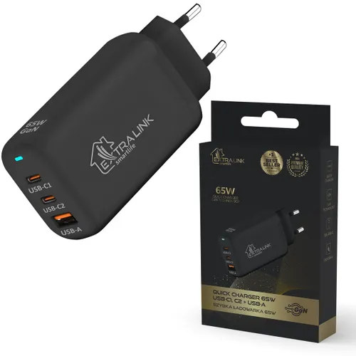 Extralink Smart Life Fast Charger 65W GaN | Ładowarka | 2x USB-C, USB-A, CHARESL02 0