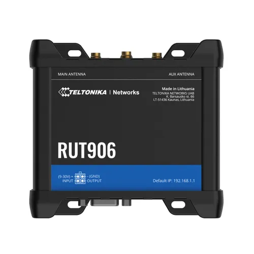 Teltonika RUT906 | Enrutador industrial 4G LTE | Cat.4, WiFi, Dual Sim, 1x WAN, 3X LAN, IP30 Diody LED3G, Transfer danych, Sieć, Zasilanie, System