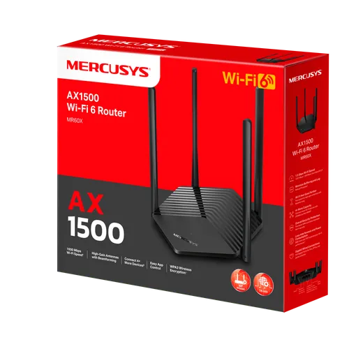 Mercusys MR60X | Wi-Fi yönlendirici | AX1500, Wi-Fi6, 3x RJ45 1000Mb/s, OFDMA, MU-MIMO, WPA3 2