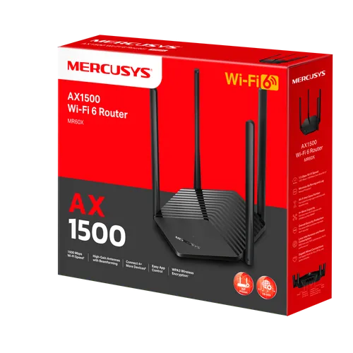 Mercusys MR60X | Wi-Fi Router | AX1500, Wi-Fi6, 3x RJ45 1000Mb/s, OFDMA, MU-MIMO, WPA3 2