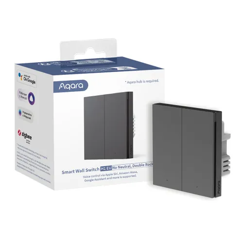 Aqara Smart Wall Switch H1 Gris | Interruptor de pared | Doble, sin neutro, Zigbee 3.0, EU, WS-EUK02-G 0