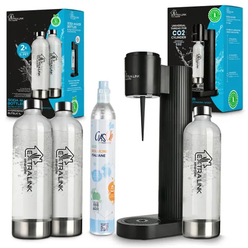 Extralink Smart Life | Семейный набор | Сатуратор Hydrospark Black SJ-191B + 3 бутылки по 1 л + баллон с CO2, 425 г 0